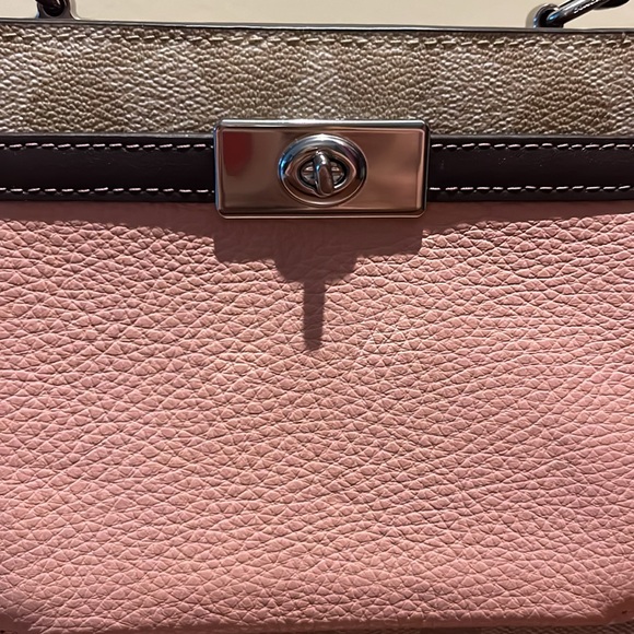 Coach Mini Lane color block mini Bag  monogram, brown/tan Peach & raspberry NWOT - Picture 4 of 17